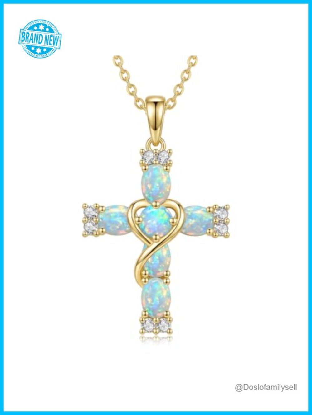 14K Gold Opal Cross Necklace for Women 18-20 Inch Cable Chain